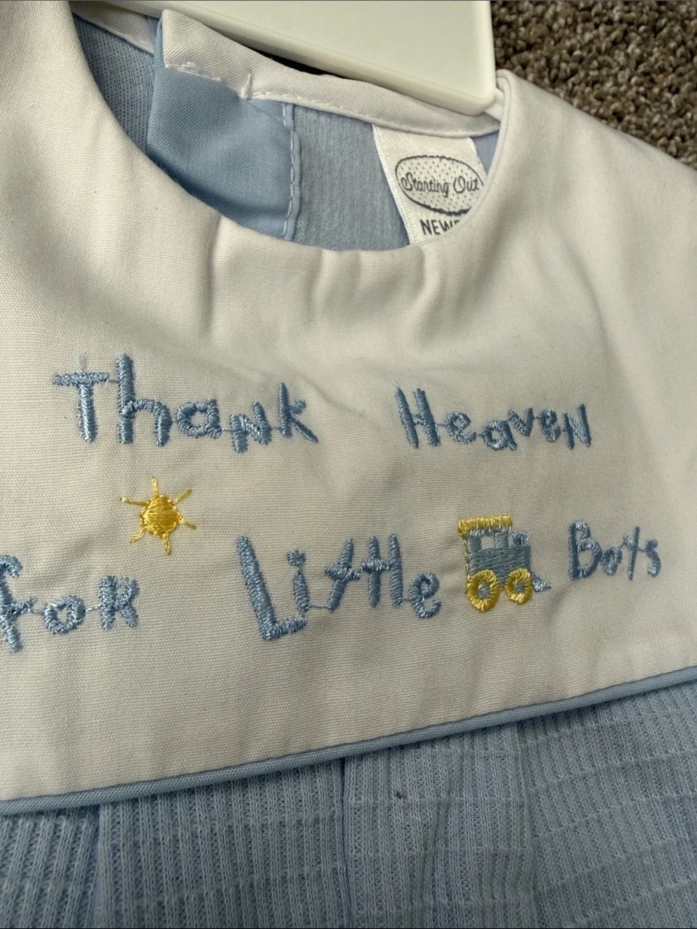 Starting Out Light Blue and White Boys' Shortall with Embroidered Text